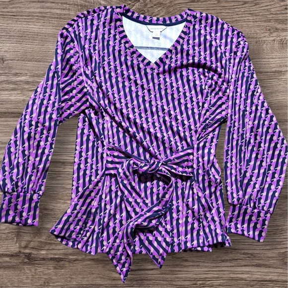 Liz Claiborne Tops - Liz Claiborne Blouse V-Neck Long Sleeve Tie Waist Purple Pattern 0X